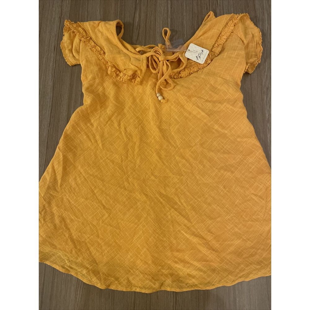 Free People Top Blouse Love Forever In Yellow Size Large Flared MSRP $78 NWT - Picture 2 of 7